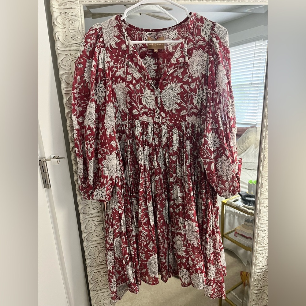 Floral Red and White Dress